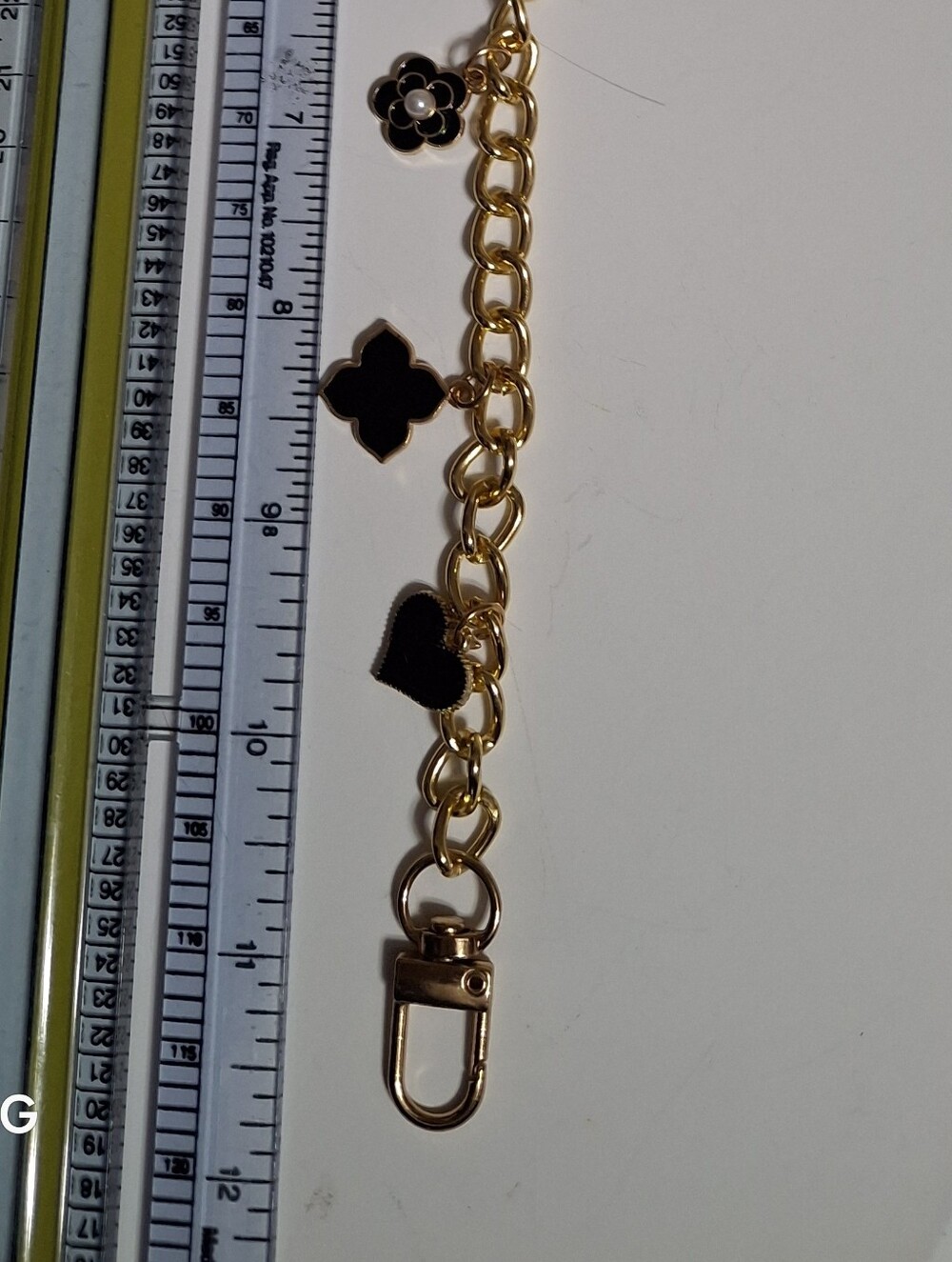 Luxury-inspired Gold Chain Accent For Handbags W/ Charms with Black Enamel